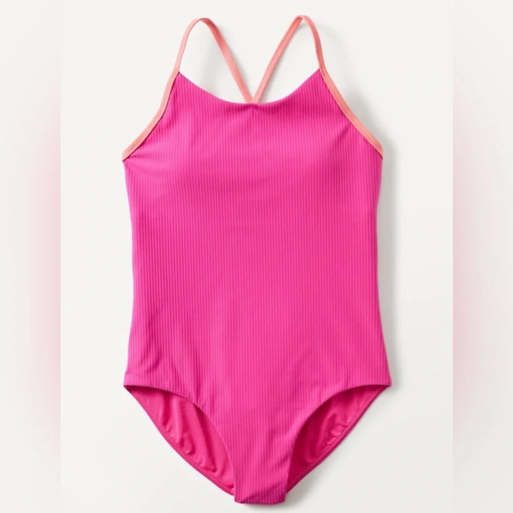 NWT Athleta Girl Adjustable One Piece Pop Pink Swimsuit size S/7